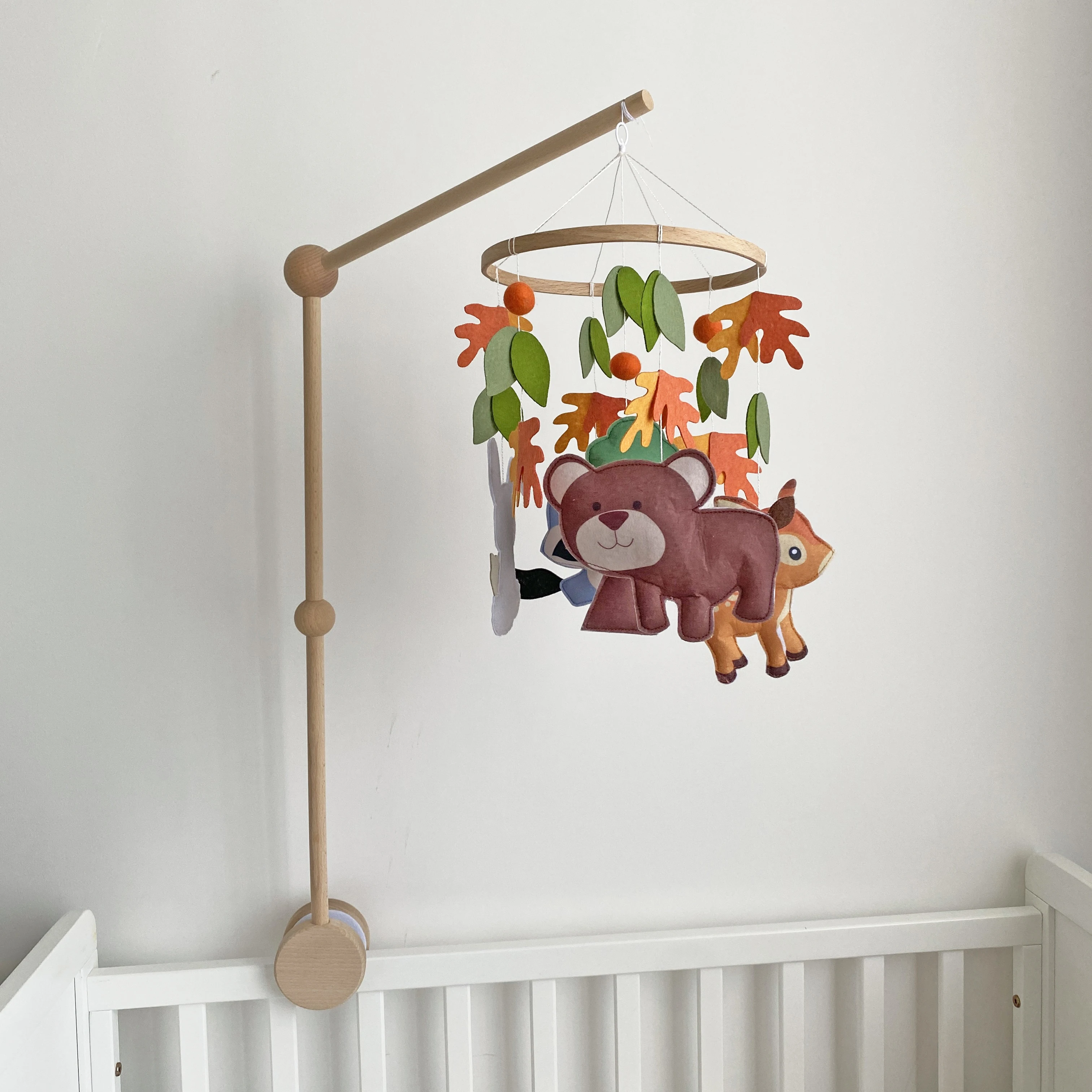 Baby Crib Mobile Cot Mobile Felt Mobile Toy Mobile Wooden Handmade Baby Shower Gift Woodland Forest Animals custom made wood bab