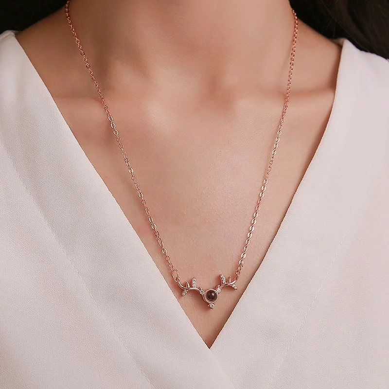 
Jiushang zircon elk rose gold sliver fashion 100 languages i love you jewelry necklace 