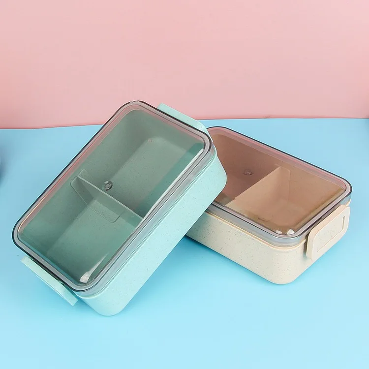 BPA-Free 2 Compartment Airtight Lunch Box Wheat Material Easy Cleaning for Kids Travel Food Storage Tiffin Box for Sale