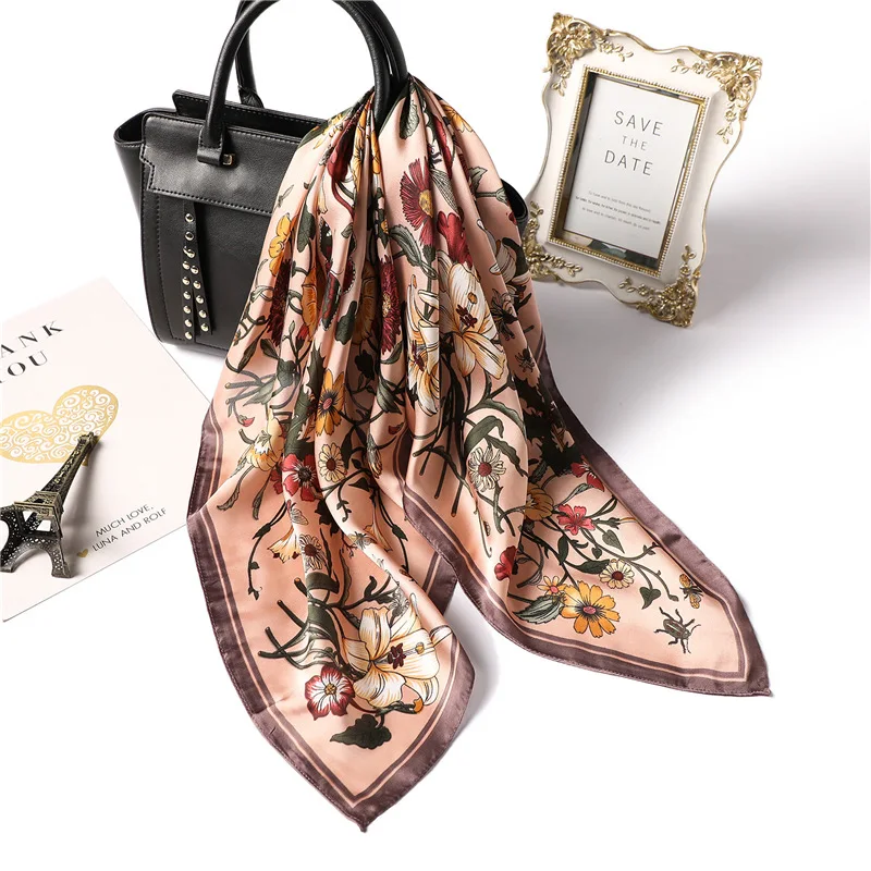  70x70 Cm Silk Large Scarfs Hijab Matte Female Tie Up Wrap Customize Or Designer Bonnets And Hair Custom Print Square Satin Scarf