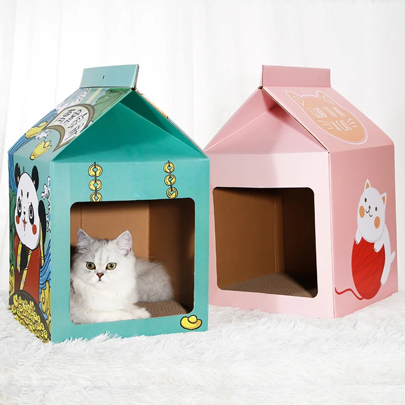 Cat Scratcher House Toy Milk Carton Scratching Lounge Bed Kitten Claw Board Closed Milk Home Corrugated Nail Scraper Gatos Litte