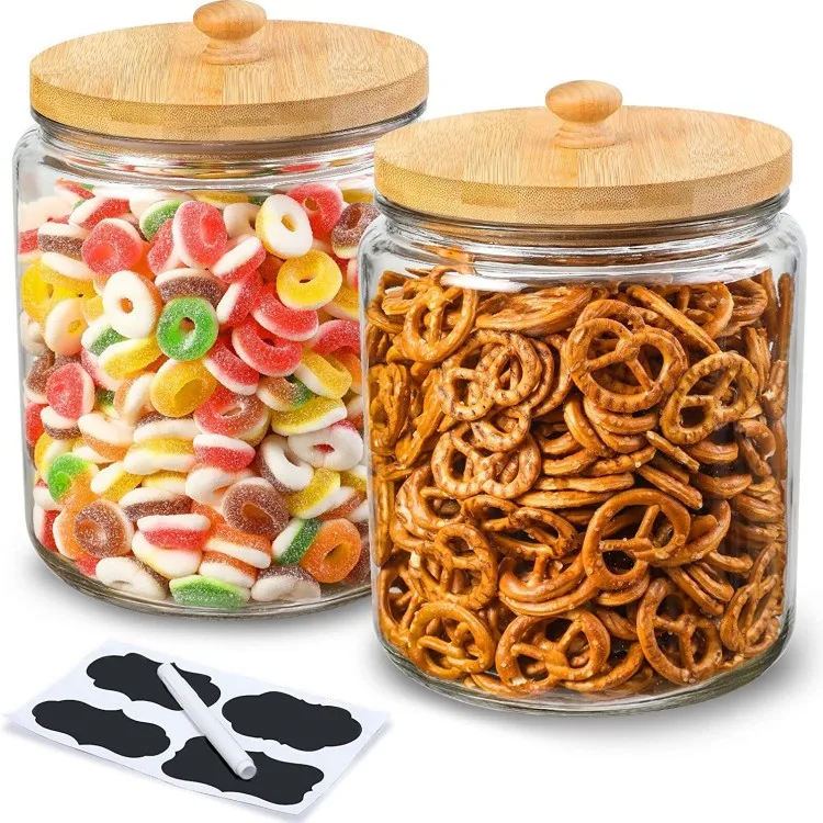 Hot Selling Customizable Label Big Capacity Round Shape Glass Cookies Storage Jar with Ball Decorative Wooden Lid 1 Gallon