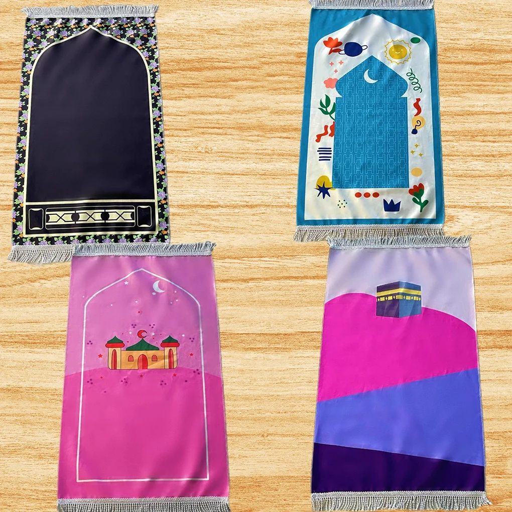 Islamic Sejadah Sandar Crystal Velvet Sejadah Kaabah Muskim Kids Prayer Mat