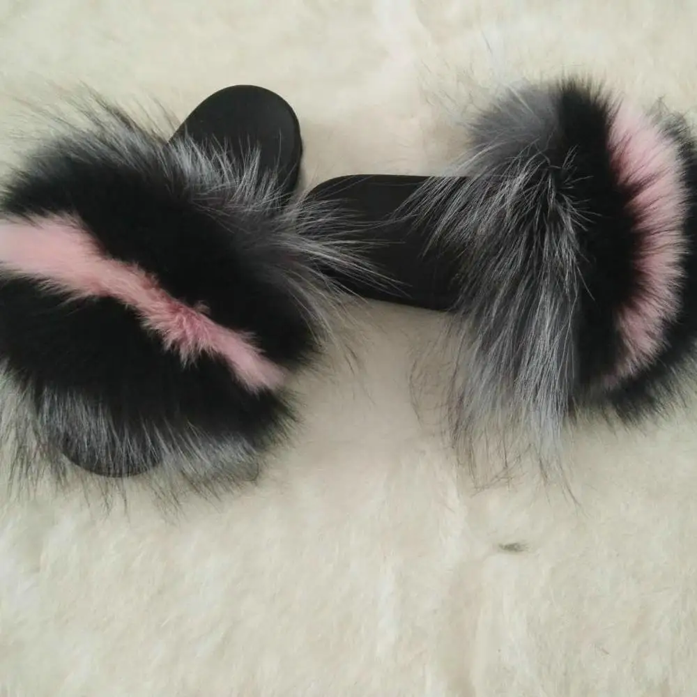 Custom Design Sandals fox full fur slides fur sandals