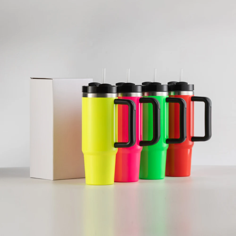 Wholesale Stainless Steel Double Wall Thermos Car Neon 30Oz Cups Tumbler With Handle Straw