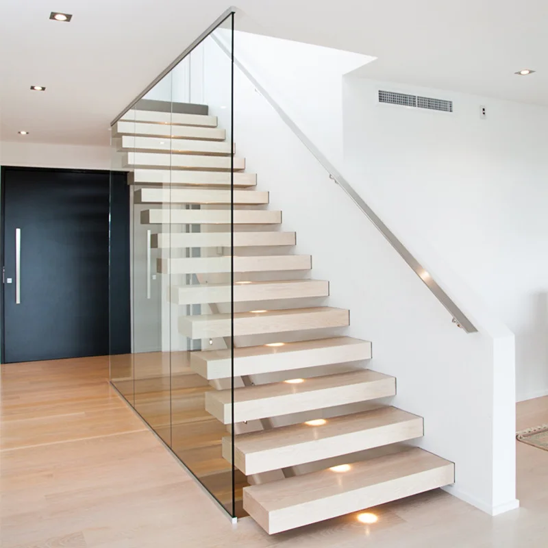Customized Simple Design Residential Modular Stairs Indoors Modern Design Steel and Wood Stairs Prefabricated Staircase