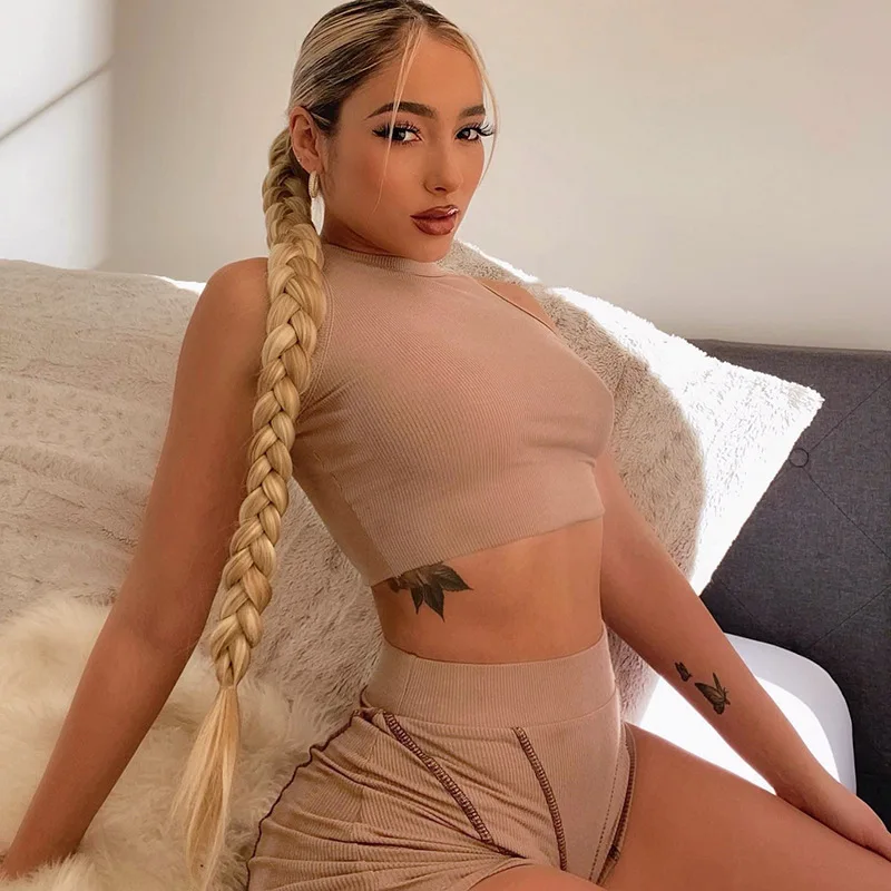 2022 New Arrivals Sport Short Sleeveless Bodycon Solid Casual Summer Woman Clothing 2 Piece Set Women Two Piece Outfits Set