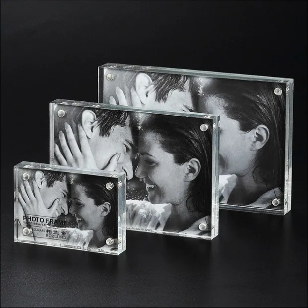 Customized 5x7 transparent square acrylic wedding baby double-sided magnetic block photo frame