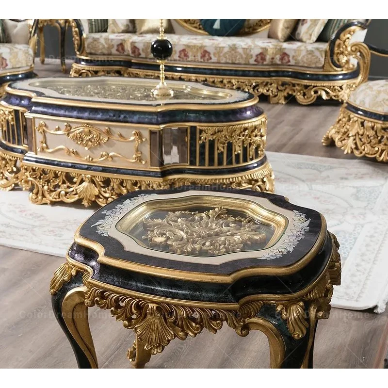 Classic Living Room Furniture Set Turkey Style Luxury Antique Wooden Side Tables