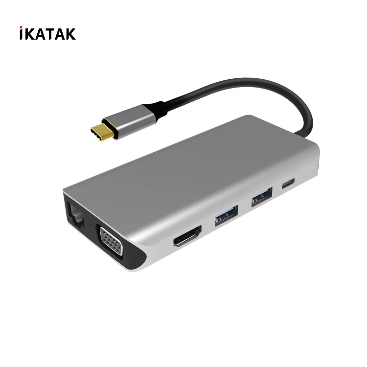 
All in One Type C Hub 4K HDMI VGA Gigabit Ethernet PD Charging USB3.0 Multiple USB C Hub 