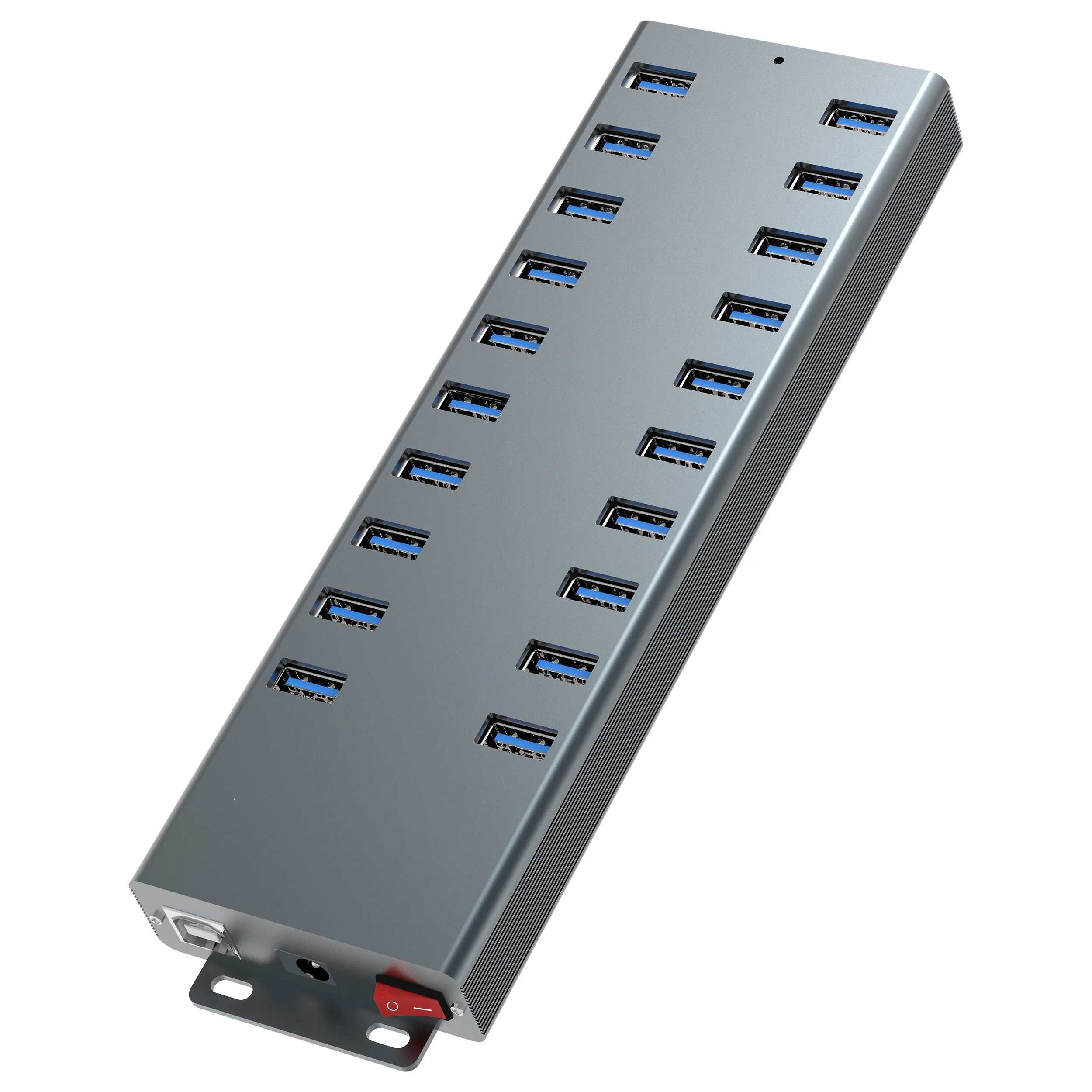 Aluminum Alloy 20-port USB2.0 Splitter Computer Extended Group Control USB HUB Adapter External 12V10A Independent Power Supply