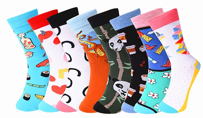 Wholesale funny crazy designer socks funny cool fashion custom logo cotton novelty socks fancy sox tube crew happy dress socks