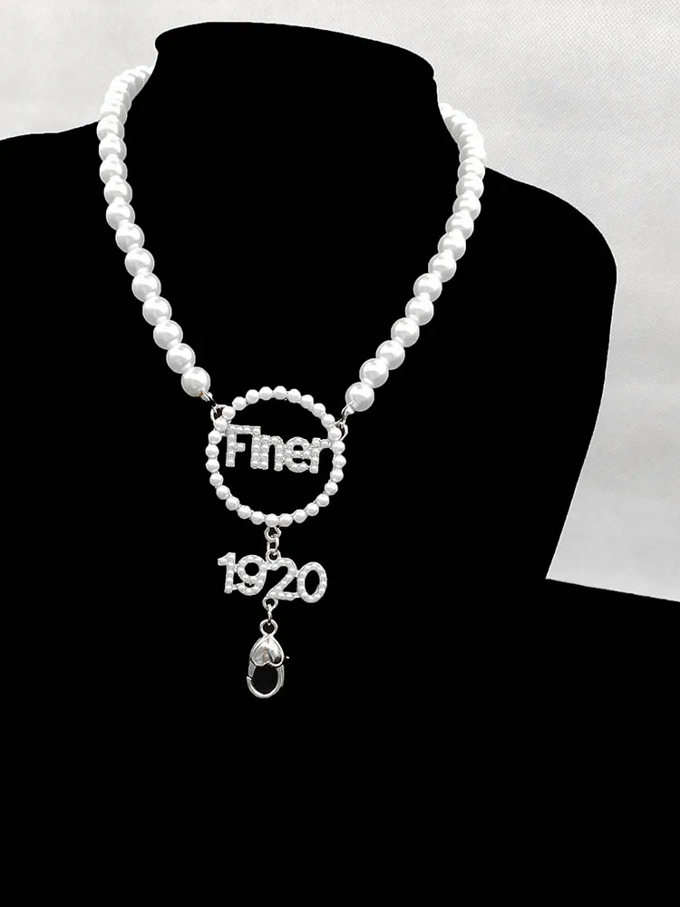Zeta Amicae DST Finer Sorority Accessory Pearl Jewelry Finer Women Pearl Necklace Light Blue Pearl 1948 ZA Lanyard