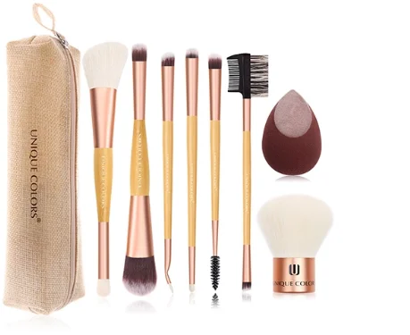 8 шт. пользовательские логотип бамбуковая ручка макияж кисточки комплект Кабуки с красота микрофибры макияж губка с тканые мешок