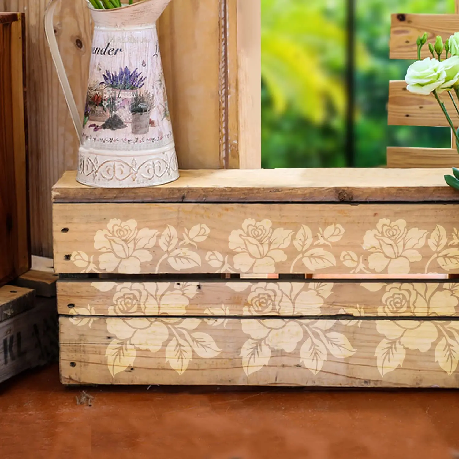 12x12 Inch Designs Bloom Rose Stencils for Painting Wood Canvas Paper Fabric Walls Furniture