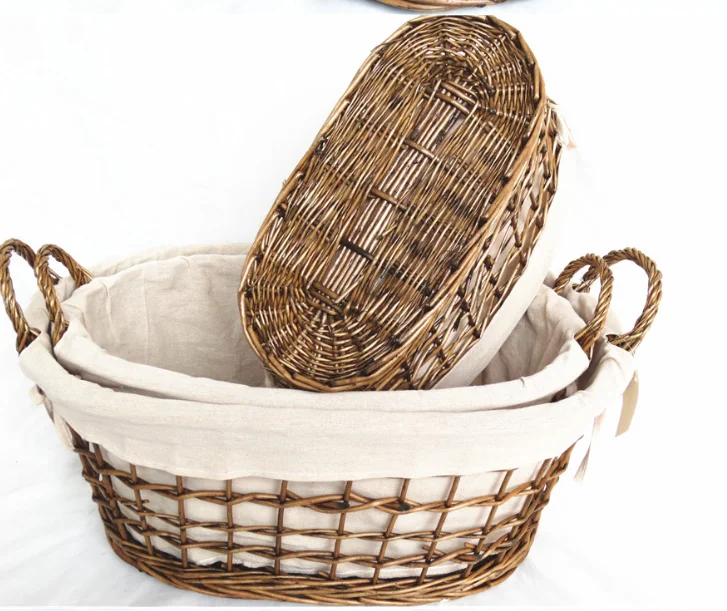 Exquisite wicker frame built-in woven fabric kitchen fruit bread storage basket