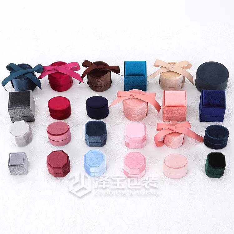 
Best-selling pink Custom shape Round square oval hexagon octagon for ring box jewelry packaging jewllery gift boxes velvet 