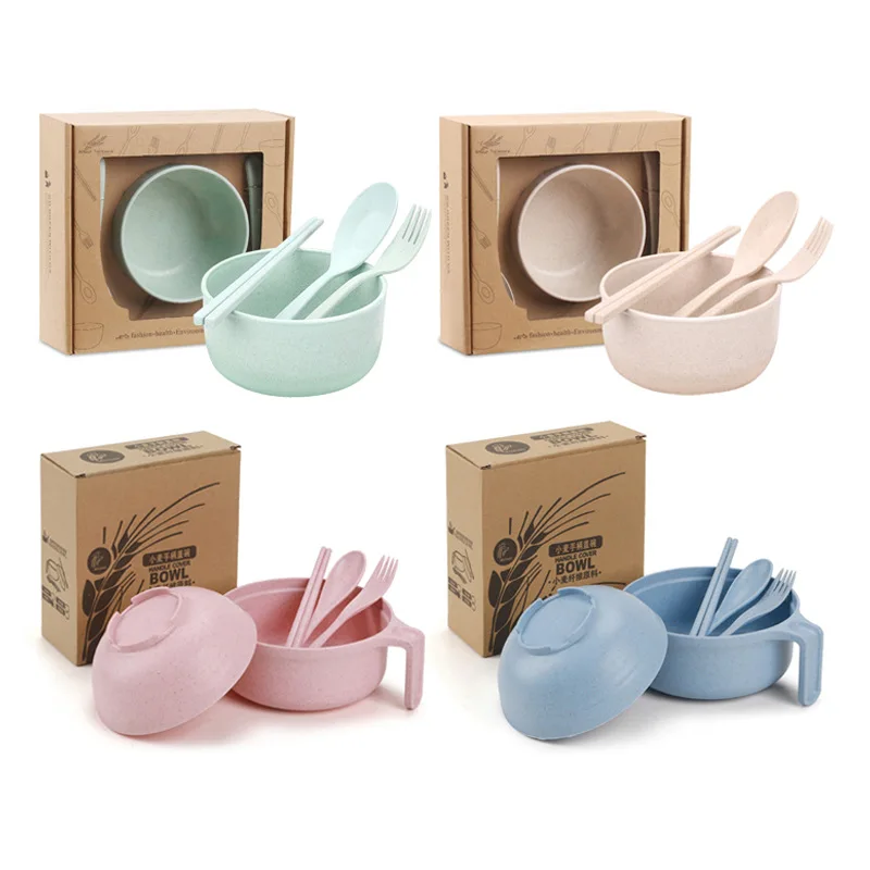 Unbreakable Bowls Wheat Straw Dinnerware Sets 6PCS Lightweight Kids Feeder Set