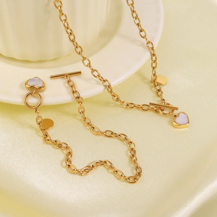 Love Heart Friendship Bracelet Necklace Sets Women Gift Stainless Steel Engagement Wedding Party Chain Bracelets Toggle Clasp