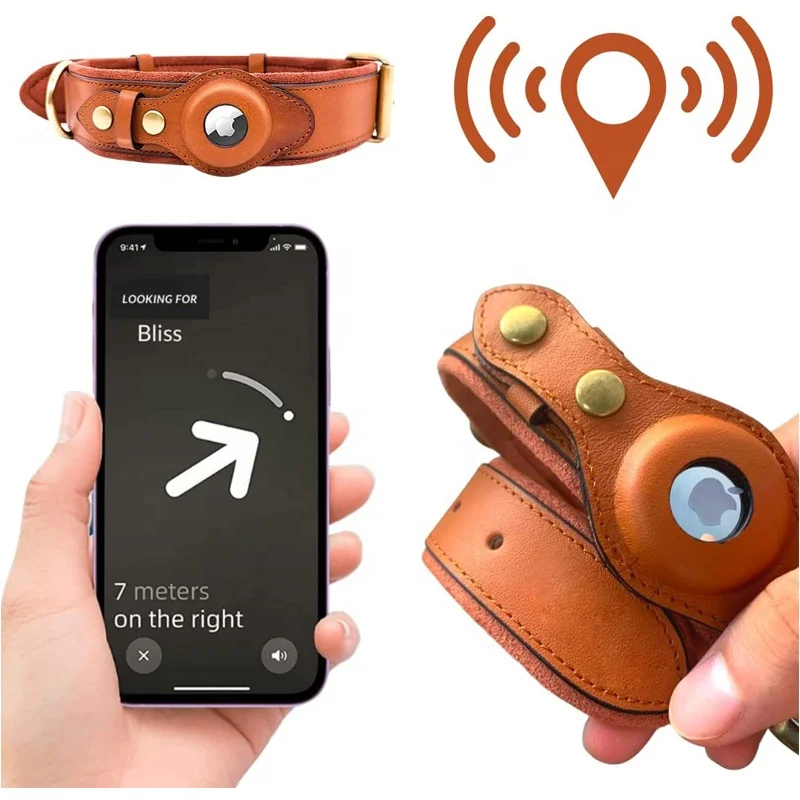 Hot Selling Wholesale Adjustable Pet Accessories Genuine Leather Vintage GPS Tracker Airtag Dog Collar