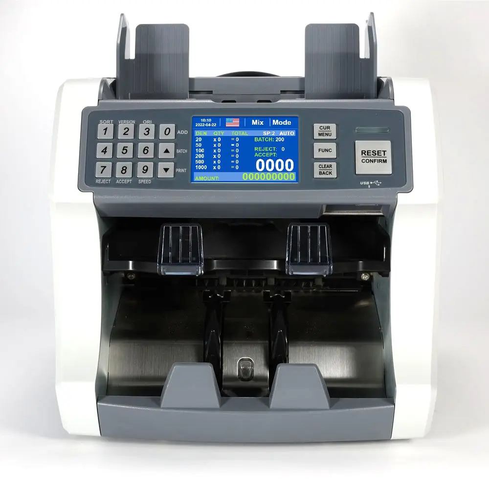 HL-S210 money counting machine UV MG IR CIS  with printer fake money detector banknote sorter SN reading multi-currency mix