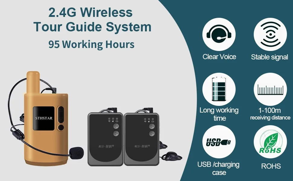 95 working hours 50 receivers+1 transmitter hajj&umroh tour guide Audio 2.4G globally applicable interpretation conference