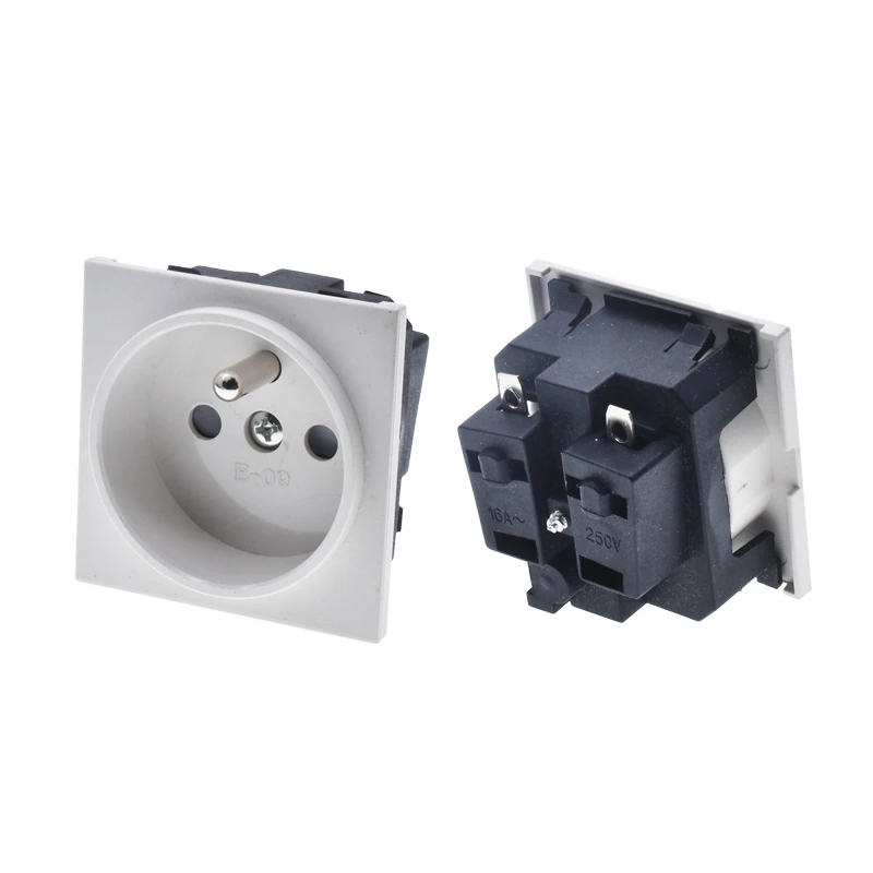 White EU Power Socket Euro European Type-F with grounding receptacle Embedded 16A 250V Electric Power Outlet For German France