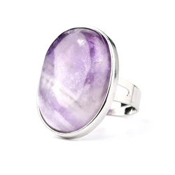 High quality oval shaped Natural Stone Adjustable Rings Healing Stone Rings for men Gemstone Jewelry Crystal Rings