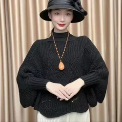 Spring Fall Batwing Off The Shoulder Sweater Women Korean Style Crochet Sexy Crop Top Knitted Women Poncho Sweater For Ladies