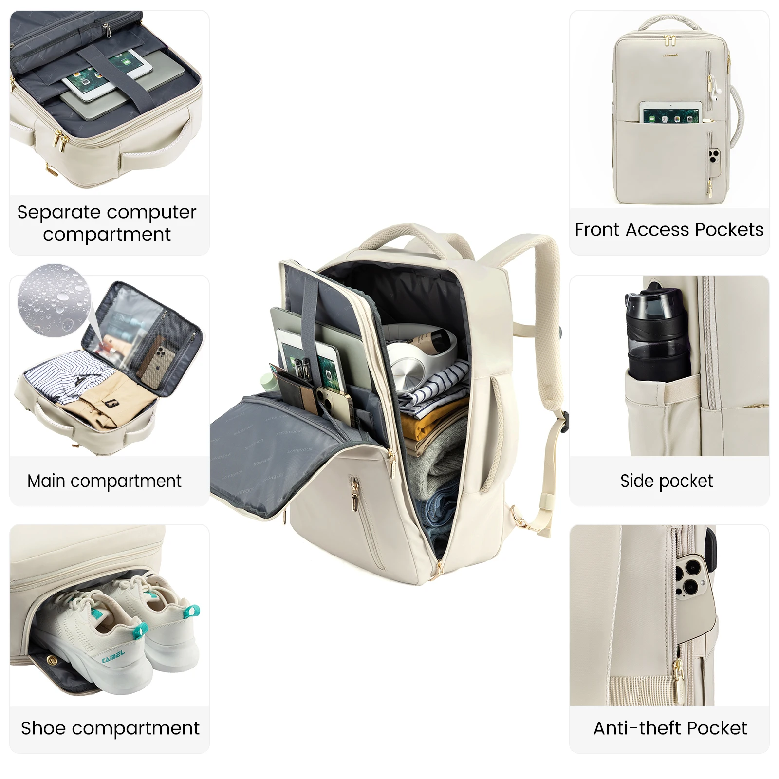 Expandable Waterproof large Laptop Backpack Business Luggage Suitcase with 6 Packing Cubes TSA-friendly Travel Backpack Unisex