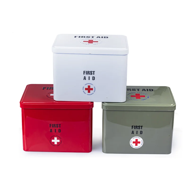 Factory In Stock Red Army Green Rectangular Square Medical Storage Tins Case Band Aid Tin Box Custom Metal Tin Box For Firs