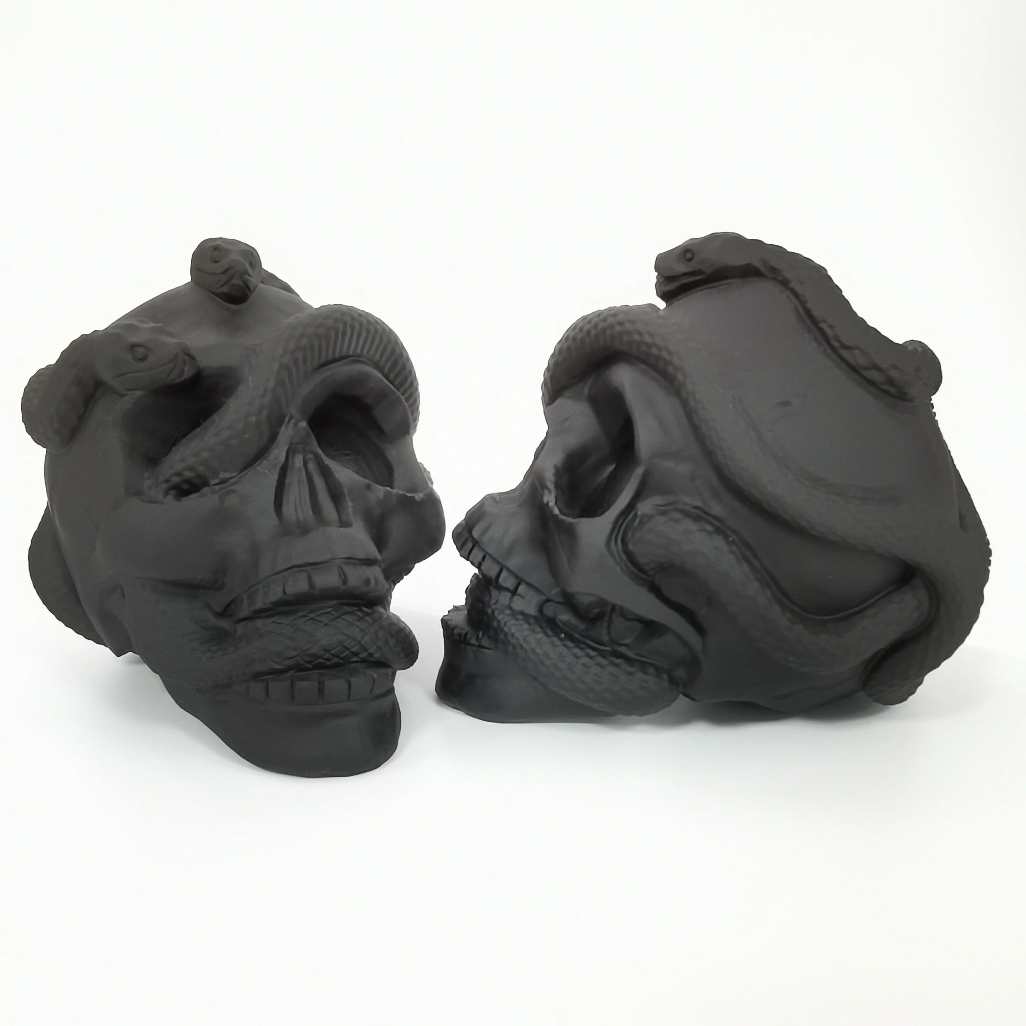 Black Obsidian Snake With Skulls Wholesale Natural Crystal Stone Hand Carved Crystal Carving