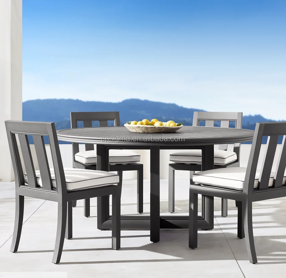 Metal Outdoor Furniture Round Dining Table Powder Coated Aluminum Tube Garden Table