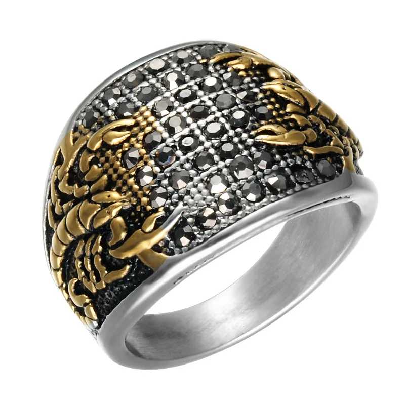 PUSHI men ring gold scorpion rhinestone men jewelry stainless steel bling rings