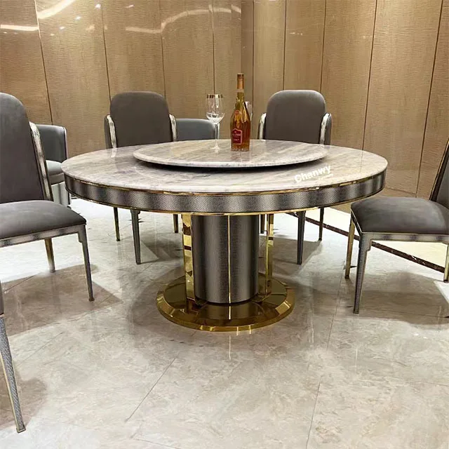 519B Italian style modern simple light luxury high-end marble round dining table and chair set for dining room