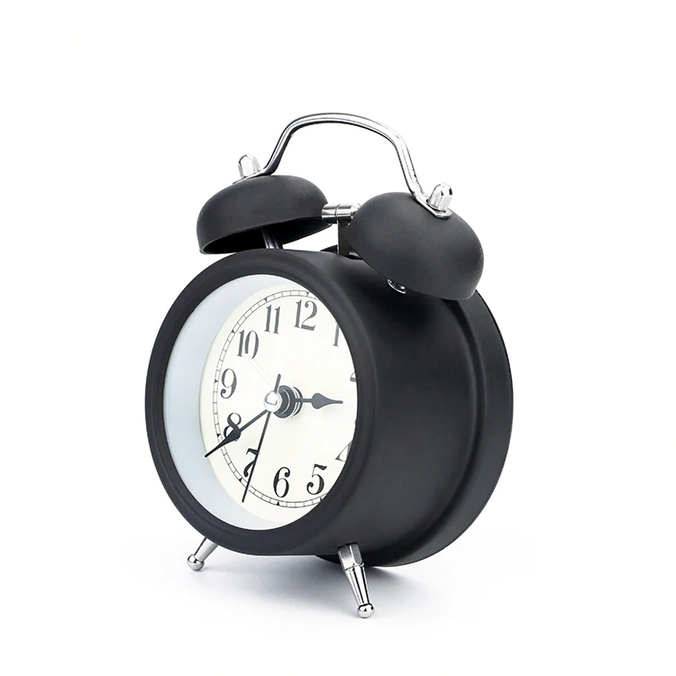 KH-CL092 Round Black Classic Table Retro Double Bell Mechanical Metal Alarm Clock