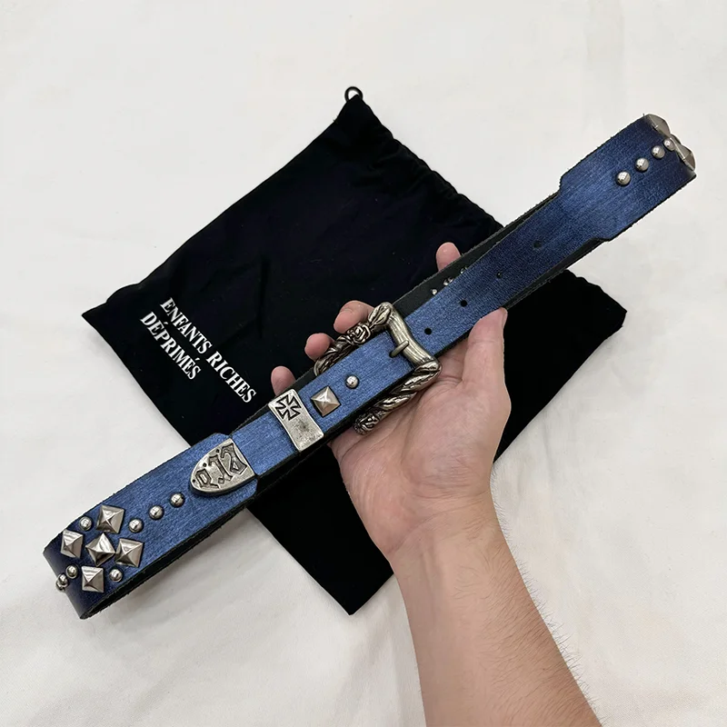 Studded Belt New double nail cross cowhide punk distressed belt