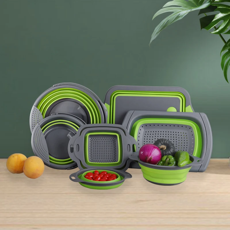
Kitchen Products New Collapsible Chopping Board Silicone Cutting Board Set With Storage Vegetable and Fruit Multifunction Basket 