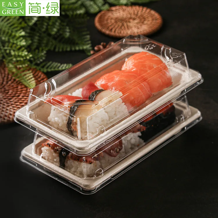 Easy Green Frozen Biodegradable Sugarcane Fast Food Tray Japanese Sushi Take Out Container Free Pfas