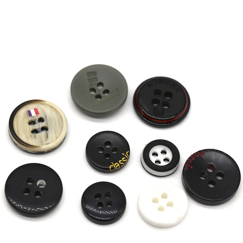 High Quality Custom Brand Logo 4 Holes 15mm 18mm Black Sewing Resin Buttons For Men Polo Shirt