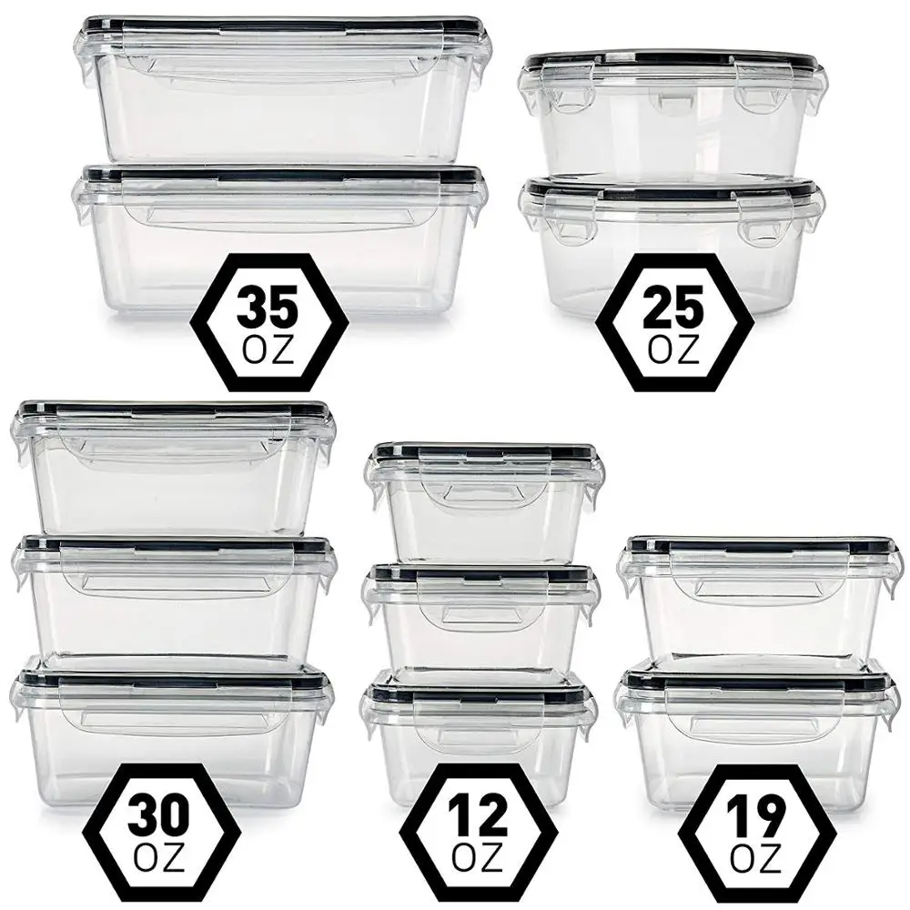 BPA Free Hot Selling 12 pcs set Round Airtight Food Storage Plastic Containers Set With Black Lid