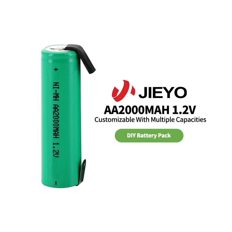 Jieyo NIMH Battery AA Size 1.2v 2000mah NI-MH Rechargeable Cylindrical Batteries Cell Flat Top With Tabs For Trimmers Razors