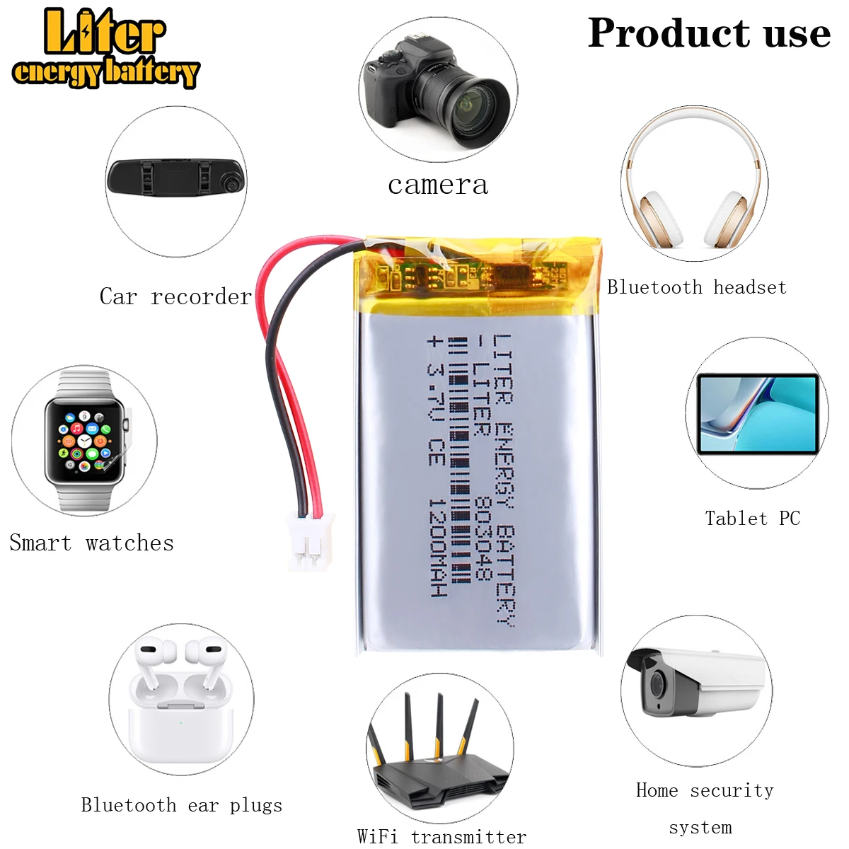803048 3.7v 1200mah li-polymer rechargeable lithium battery for cordless phone learning machine With 2pin PH 2.0mm connector