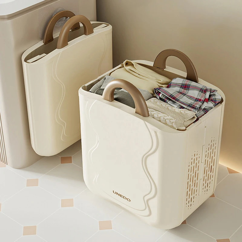 Wannuo Large Capacity Foldable Laundry Basket Space-Saving Plastic Dirty Clothes Basket with Separate Underwear Basket