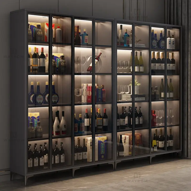 Italian Style Stainless Steel Metal Frame Wine Display Cabinet Living Room Wine Storage Cabinets