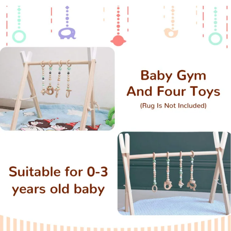 Winning Design Activity Baby Gym Wooden Fitness Frame Toys Play Hanging Crochet Hanging Dolls Beech Play Foldable Gym Wood Toy
