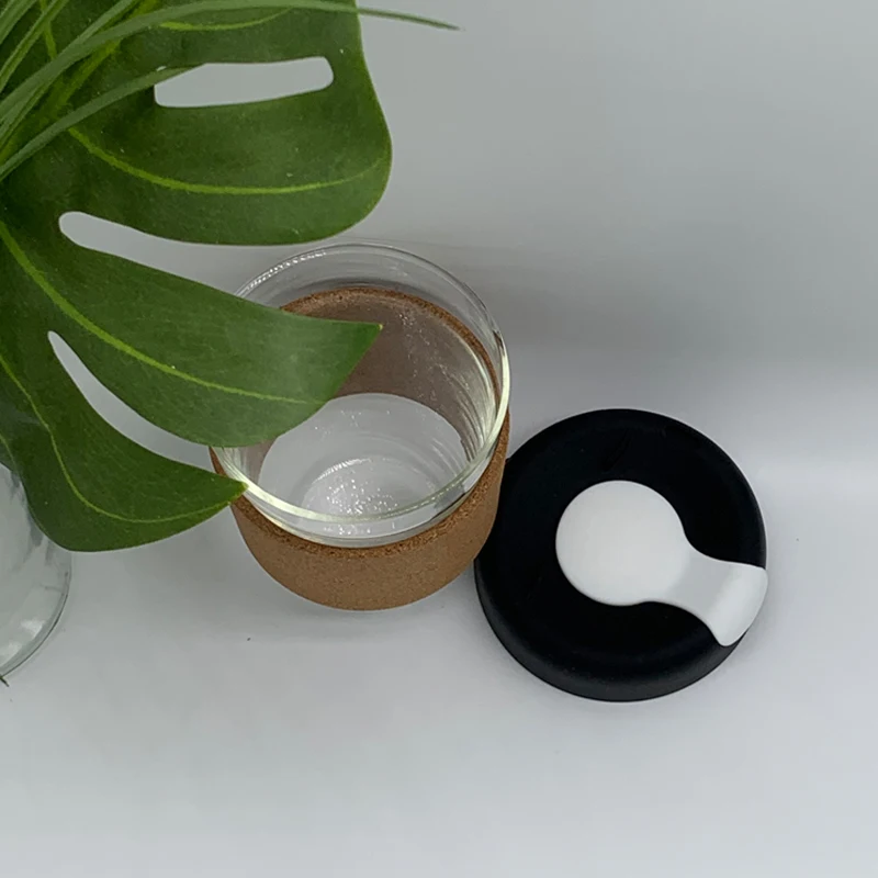 
XSY 12oz Heat Insulation Glass Cup Coffee Mug With Silicone Lid and Cork Sleeve 