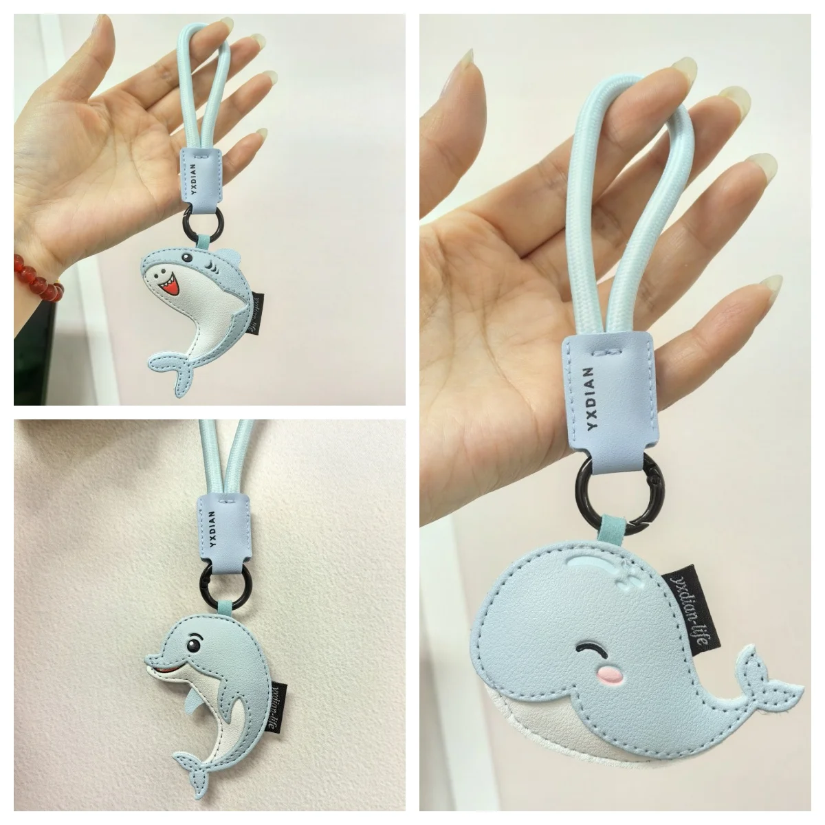 Cute Cartoon Shark Dolphin Whale PU Leather Keychain Charm Handbag Bag Ornaments Pendants Car Keyring Luxury KeyChain