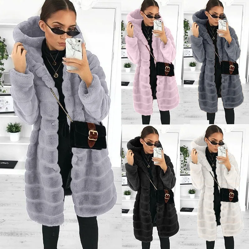 Fall 2021 women clothes winter plus size womens clothing faux fur imitation mink long hooded fur hoodies winter coat