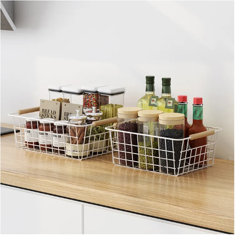 GREENSIDE Simple Portable Multipurpose Iron Other Storage Baskets with Wooden Handle